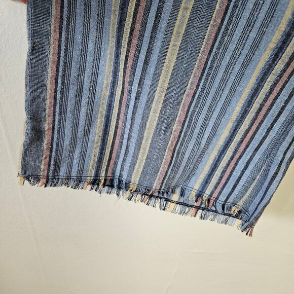 Mododoc Wide Leg Ankle Length Pull On Pants XS Blue Stripe Raw Hem Lagenlook - Picture 3 of 7